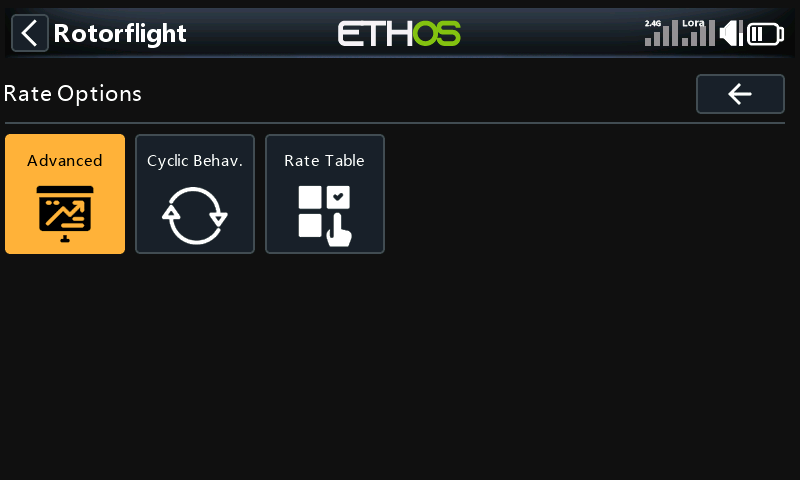 Rate Options menu