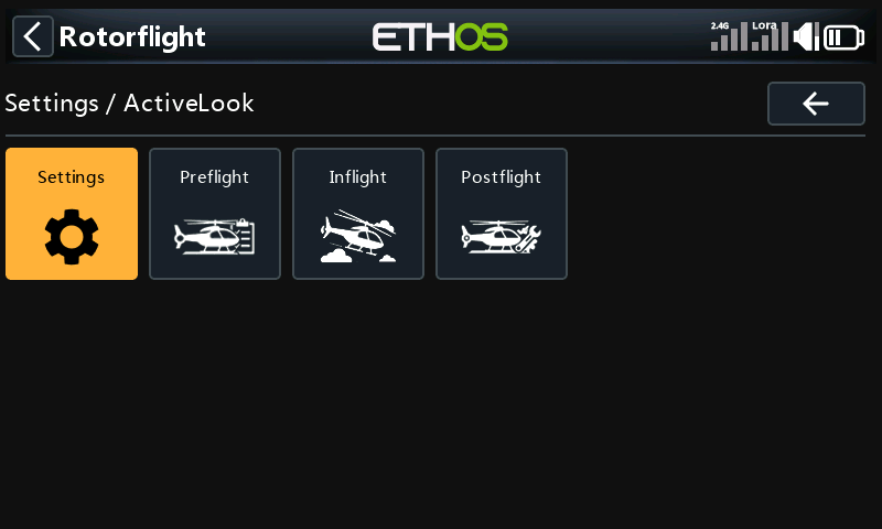 Settings, ActiveLook menu