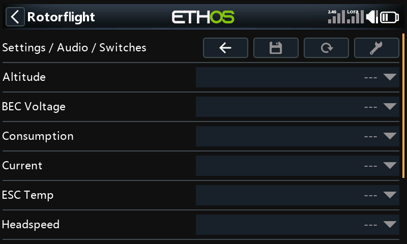 Settings, Audio, Switches page
