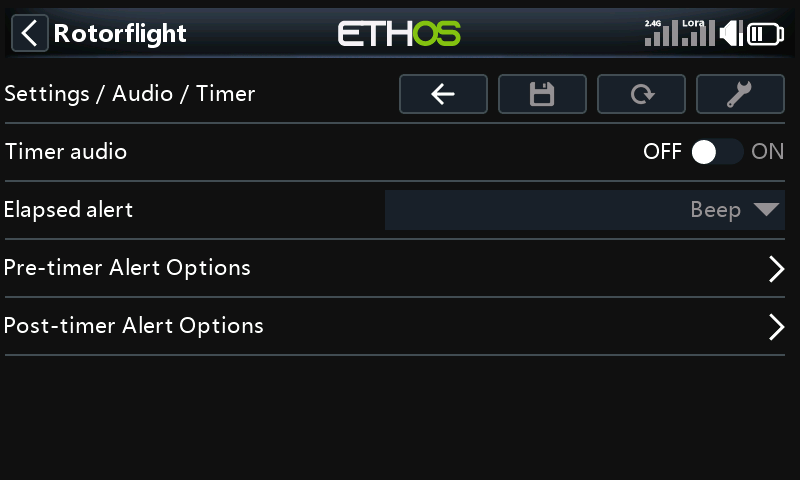 Settings, Audio, Timer page