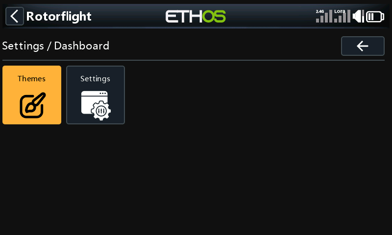 Settings, Dashboard menu