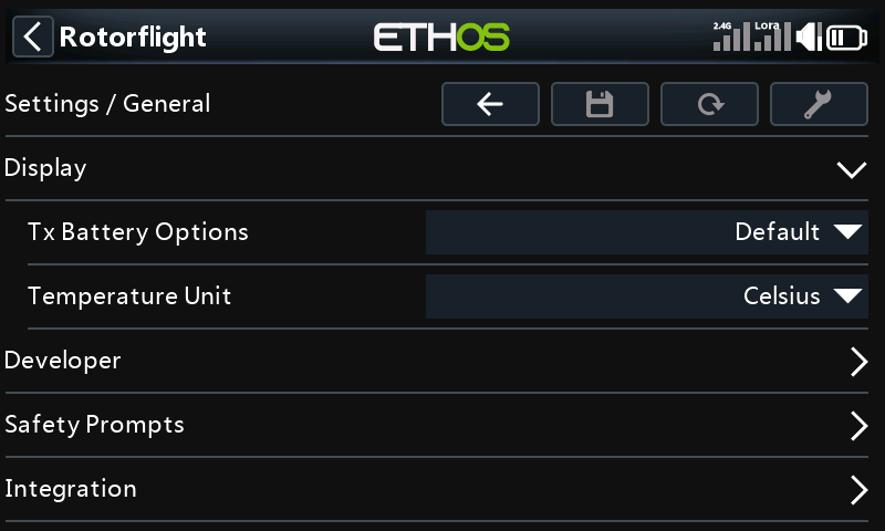 Settings, General page