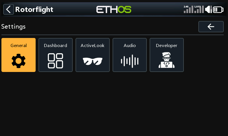 The Settings menu